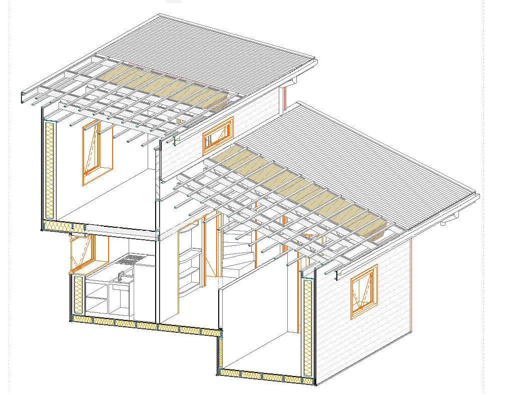 Esquema del sistema constructivo MulchPanel en una vivienda